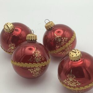 Vintage Krebs Christmas Classics Red Glass Ball Ornaments